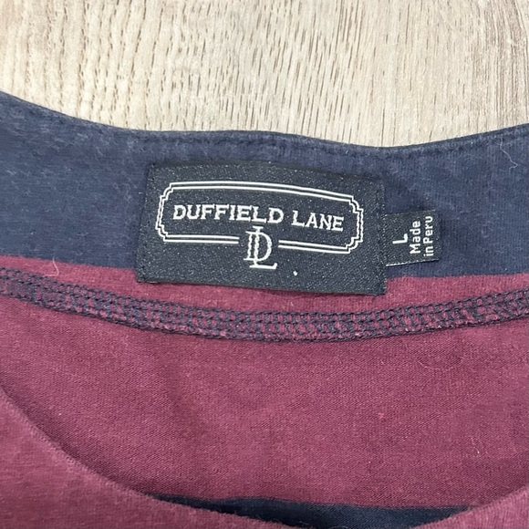 Duffield Lane Navy Burgundy Stripe Short Sleeve Pullover Shirt Midi Dress Size L - Picture 4 of 6